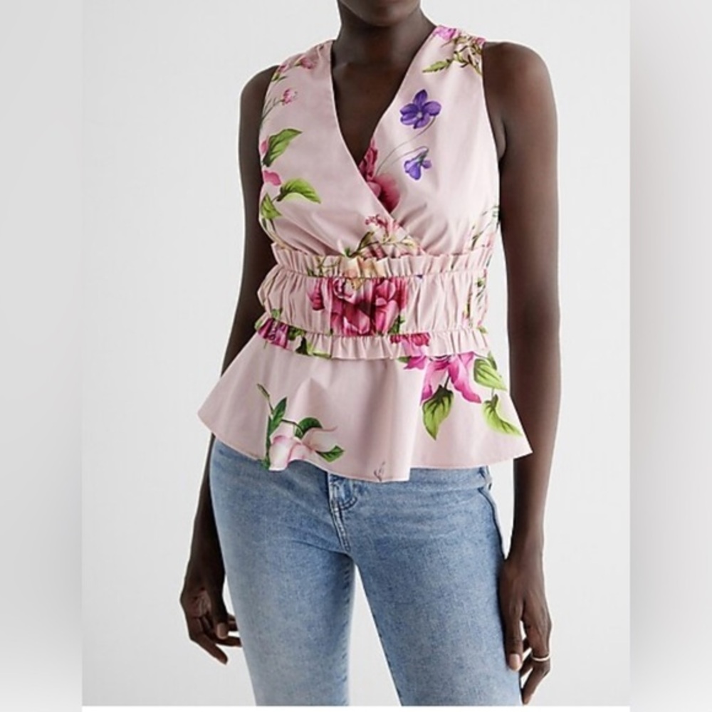 Express Pink Floral Peplum Sleeveless Top